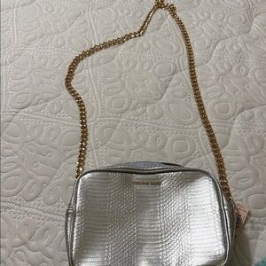 Victoria's Secret Silver Crossbody Bag with Gold Chain